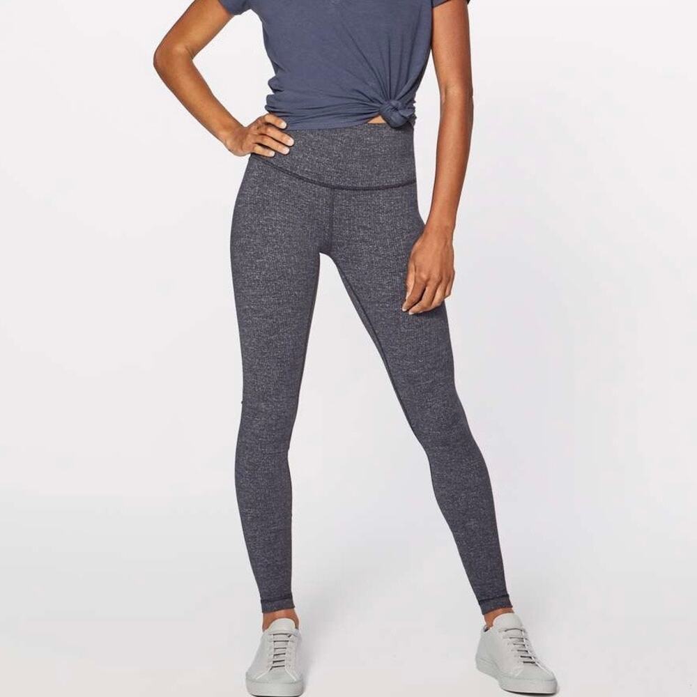 LULULEMON Wunder Under High Rise Leggings Luon Variegated Knit Heathered Black 6